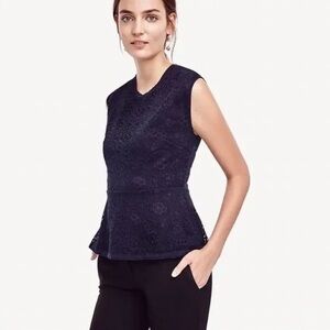 NWT Ann Taylor navy eyelet lace top